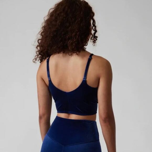 Athleta Elation V-Neck Blue Velvet Crop Top - Picture 2 of 8